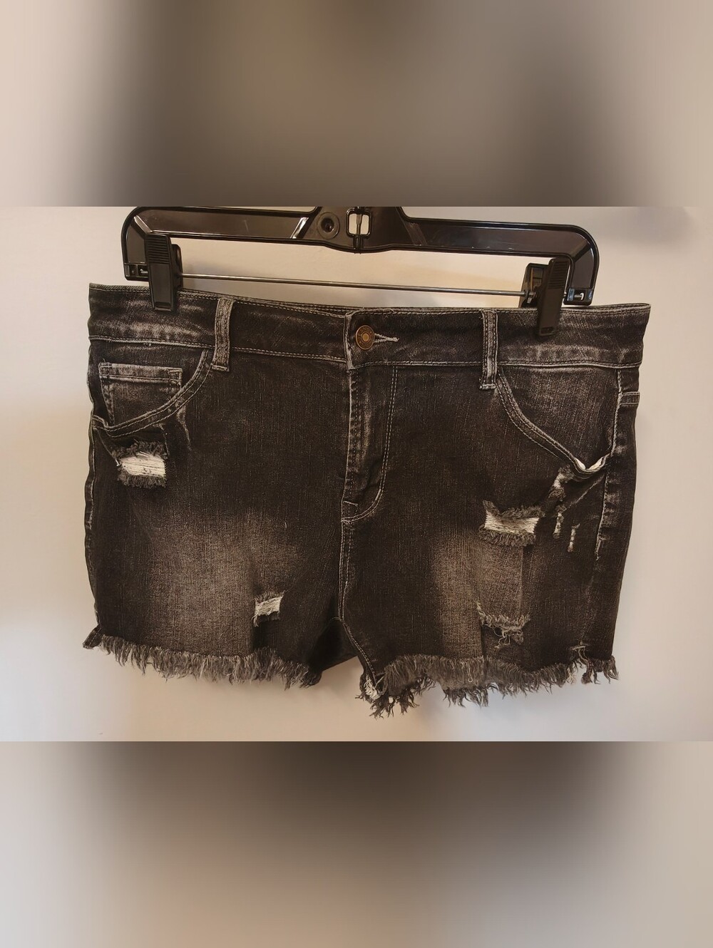 Women’s Distressed Black Denim Shorts - Casual Frayed Hem